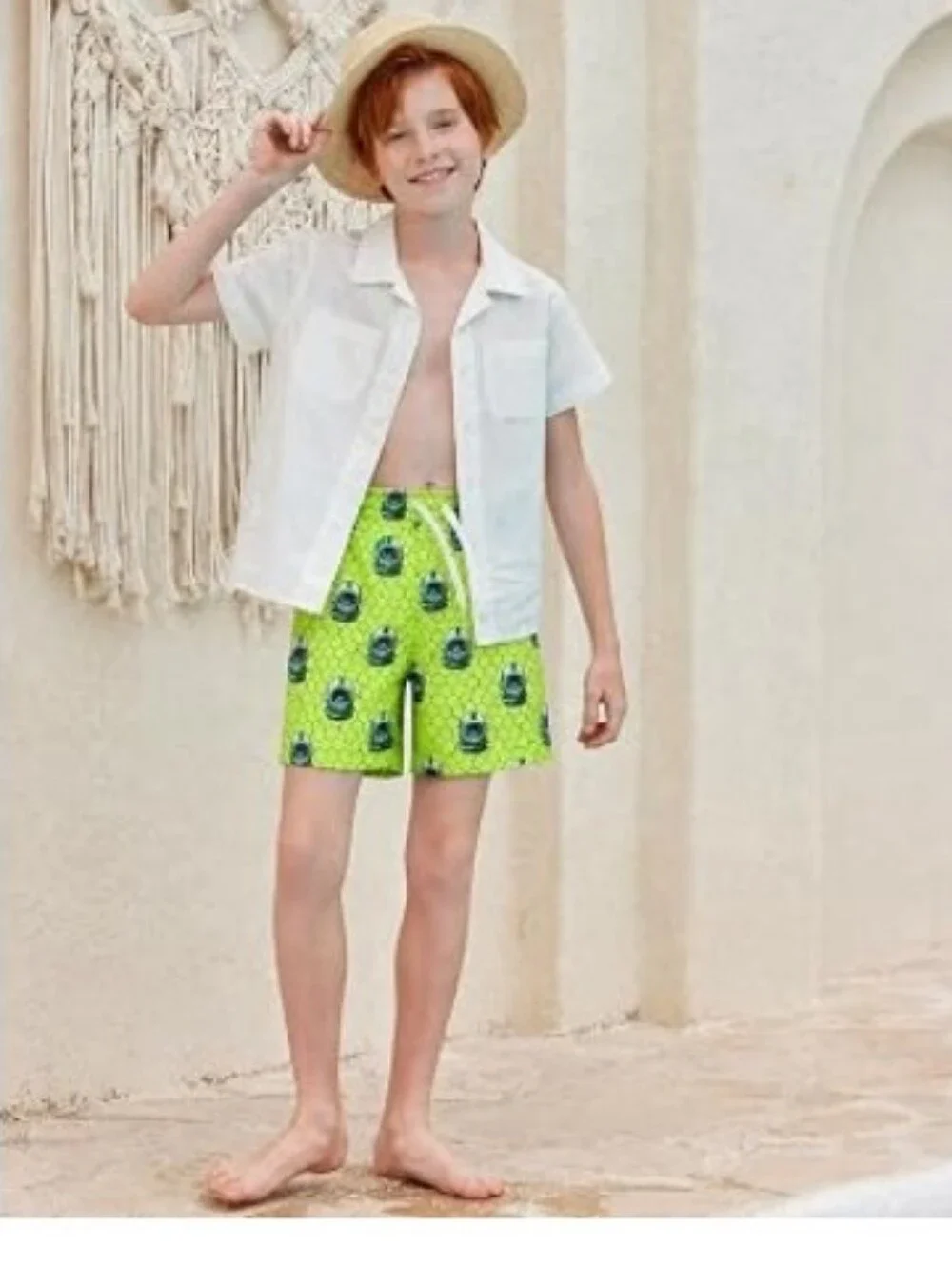 Boys Swim Trunks with Compression Liner Quick Dry Bathing Suit Green